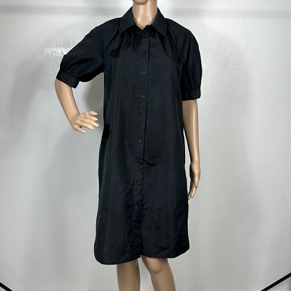 Lafayette 148 New York Office Black Short Sleeve Collared Shirt Dress Size S